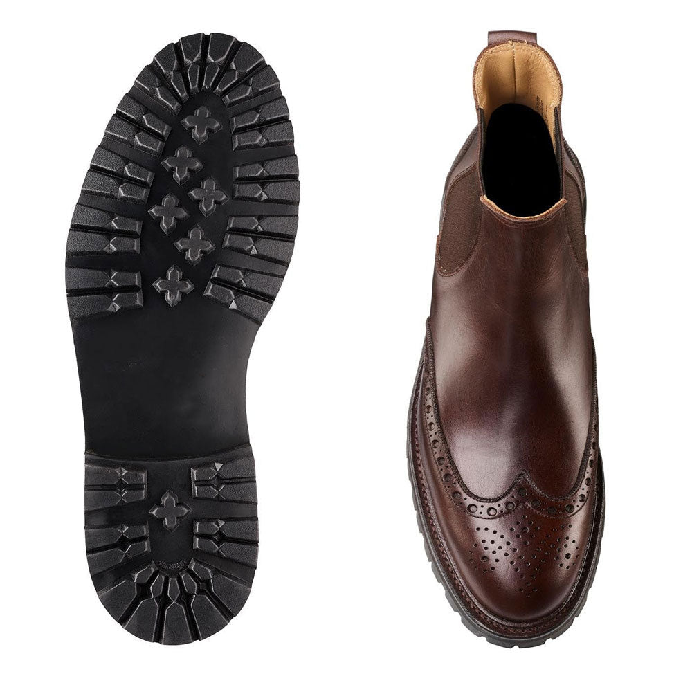 Men's Handmade Dark Brown Leather Elegant Full Brogue Chelsea Boots - Hand Made by JB