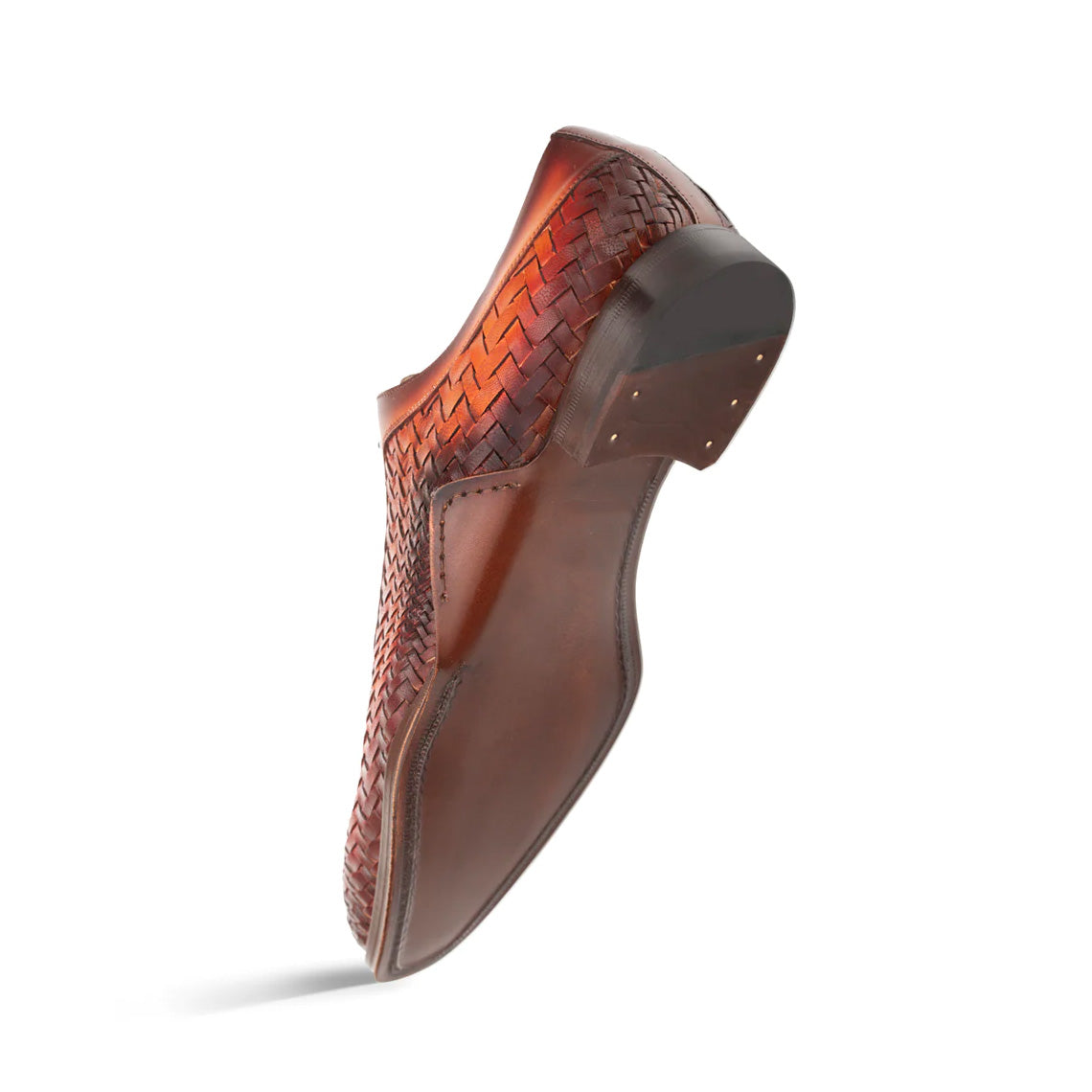 Men's Handmade Calf Leather Lace Up Woven Oxford Shoes - Brown