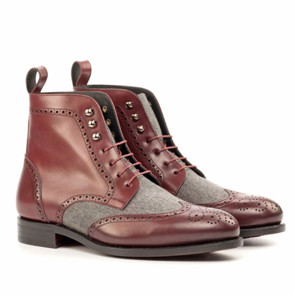 Men's Handmade Brogue Spectator Woven & Leather Elegant Derby Boot - Hand Made by JB