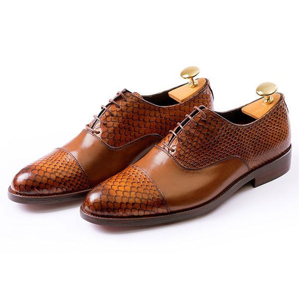 حذاء أكسفورد أنيق مصنوع يدويًا من الجلد البني للرجال