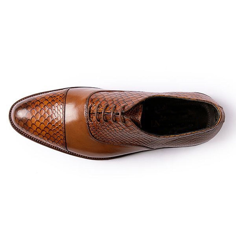 حذاء أكسفورد أنيق مصنوع يدويًا من الجلد البني للرجال