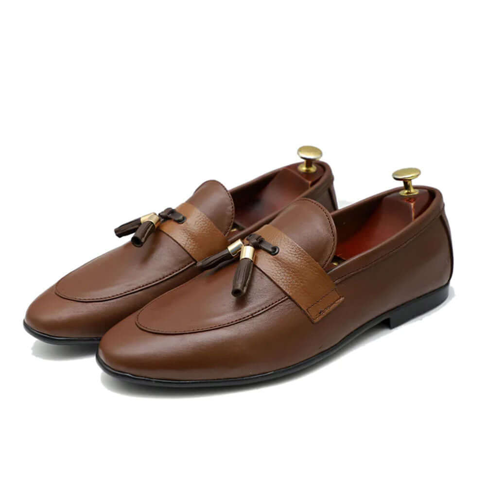 Men's Handmade Brown Leather Tassels Loafers Slip On Shoes