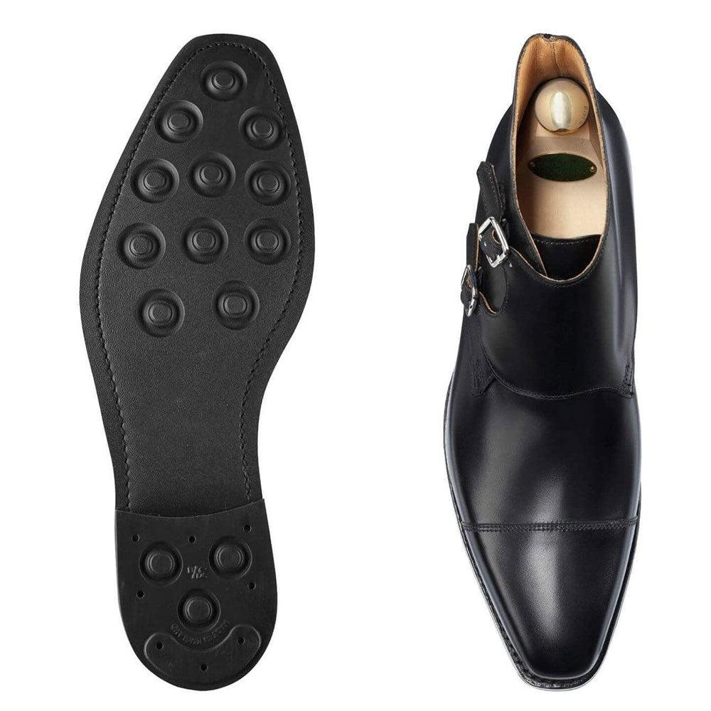 Men's Handmade Black Leather Double Buckle Boot with Toe Cap Elegant Chukka Boot