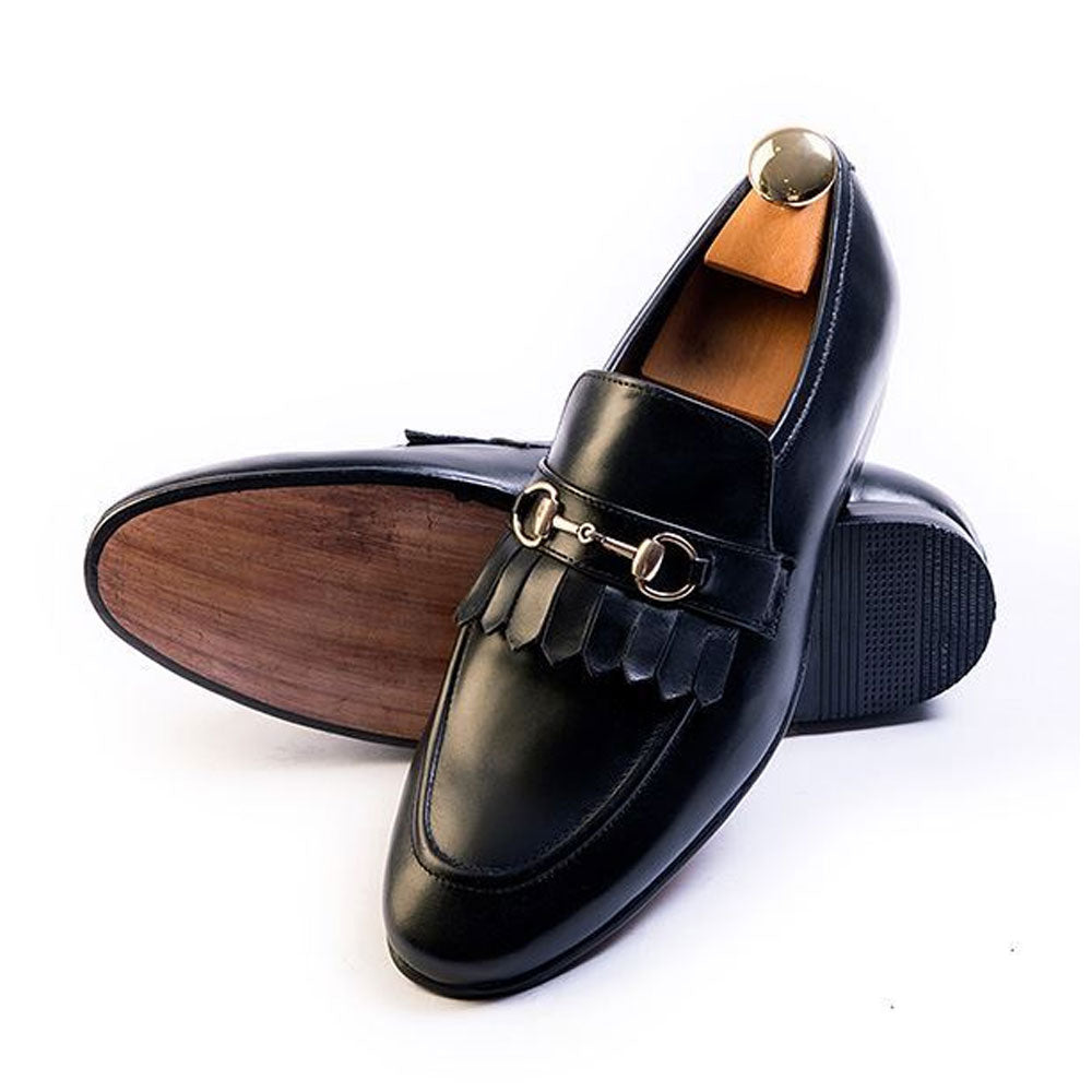 Men's Handmade Black Leather Tuzla Buckle Loafer Shoes - Hand Made by JB
