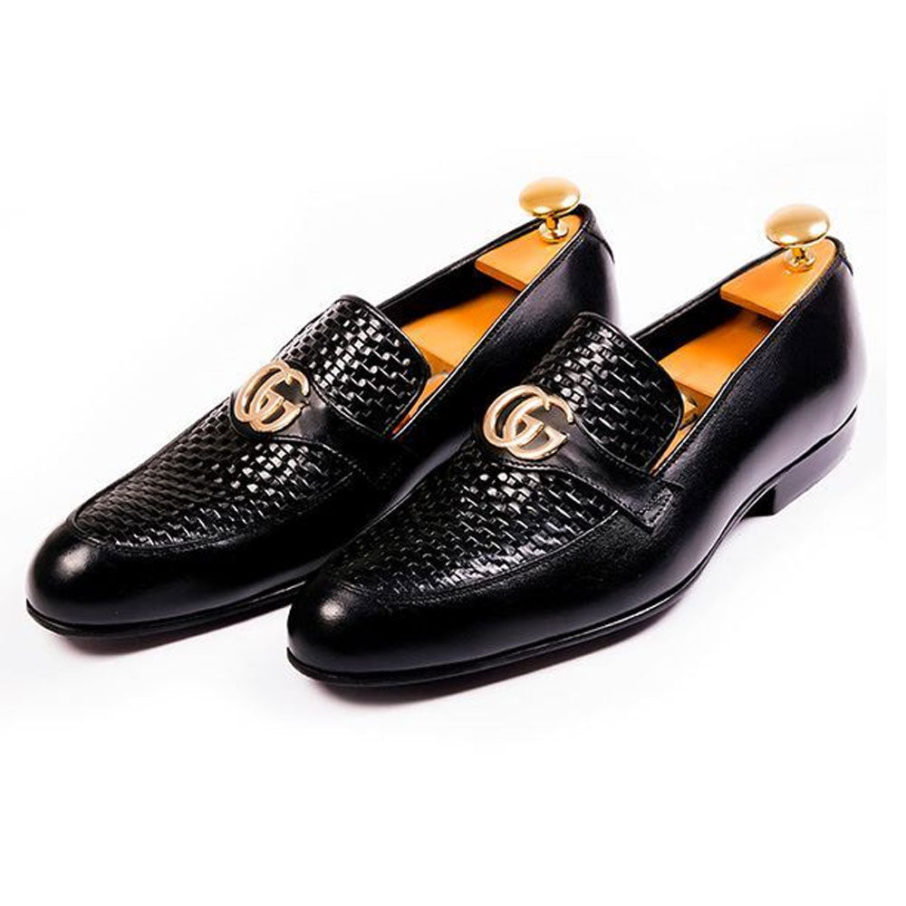 Men's Buckle Loafers Black Full Leather Shoes