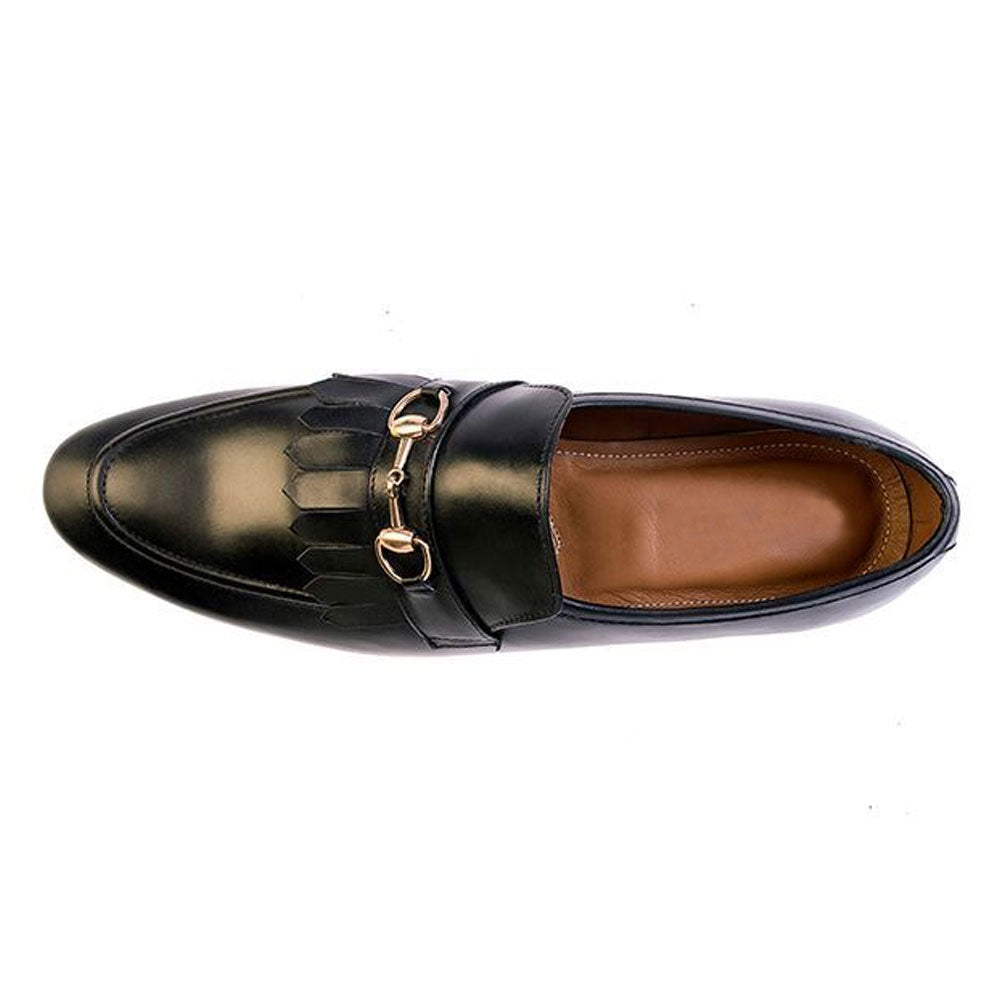 Men's Handmade Black Leather Tuzla Buckle Loafer Shoes