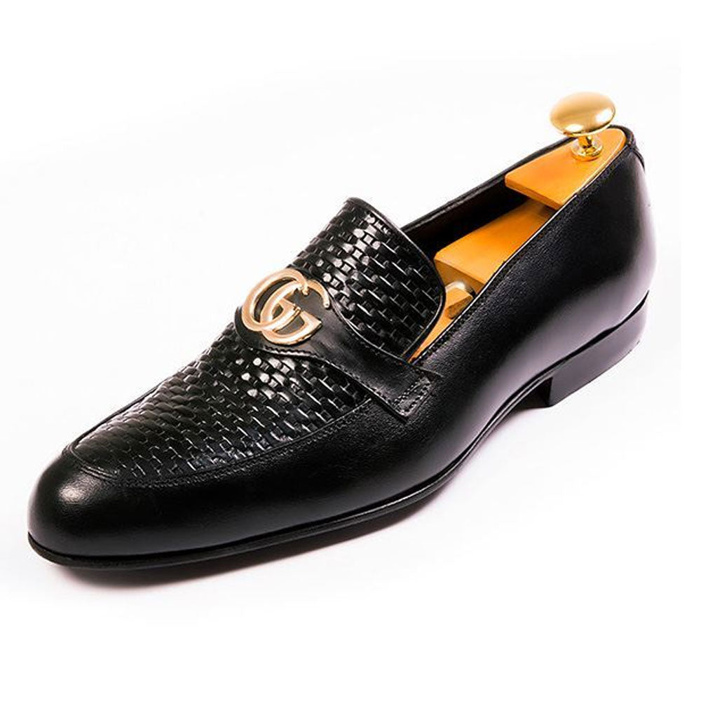 Men's Buckle Loafers Black Full Leather Shoes