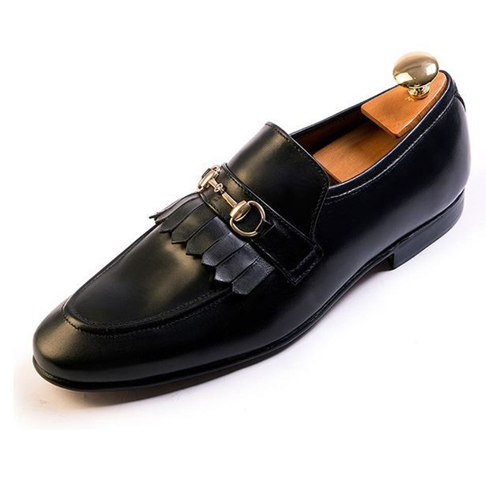 Men's Handmade Black Leather Tuzla Buckle Loafer Shoes