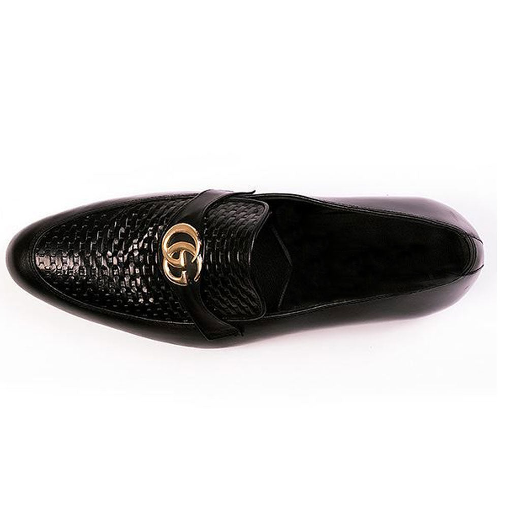 Men's Buckle Loafers Black Full Leather Shoes