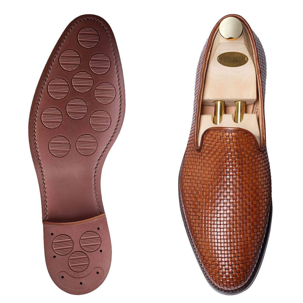 Men's Handmade Woven Calf Leather Formal Shoes - Tan - Hand Made by JB