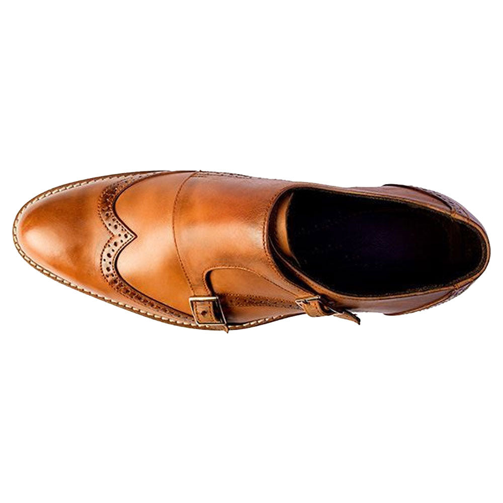 Men's Handmade Brown Leather Shoes Double Monk Strap