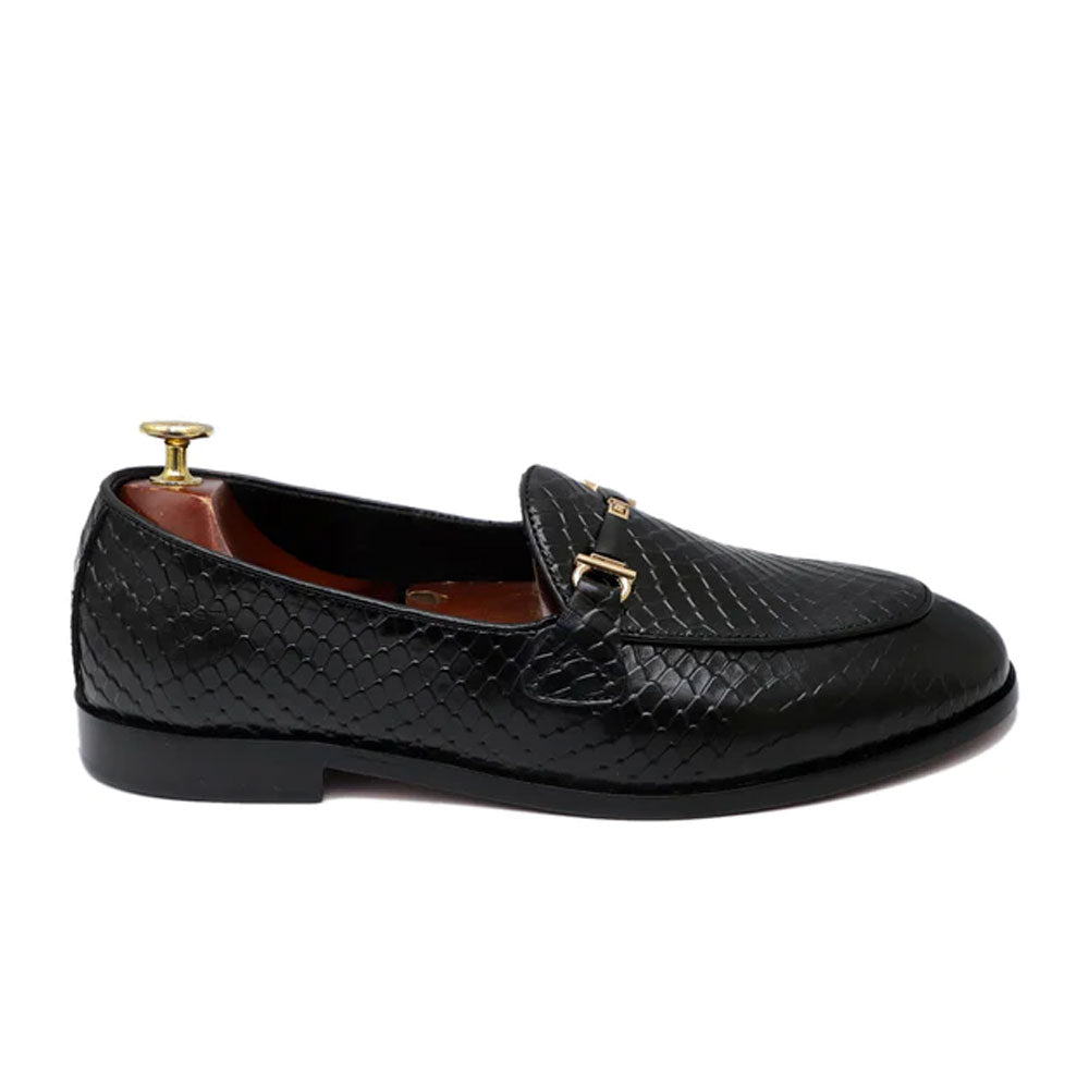 Men's Handmade Black Crocodile Leather Buckle Loafers Slip On Shoes - Hand Made by JB