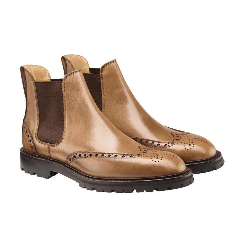 Men's Handmade Leather Elegant Full Brogue Chelsea Boots - Hand Made by JB