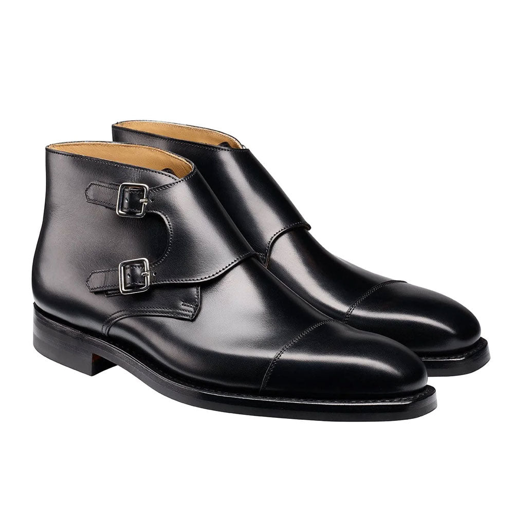 Men's Handmade Black Leather Double Buckle Boot with Toe Cap Elegant Chukka Boot - Hand Made by JB