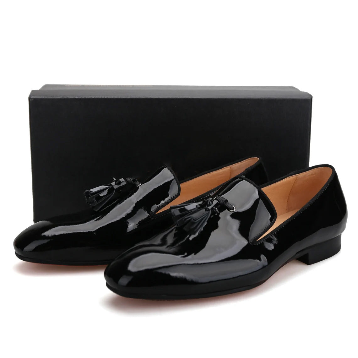 Men Black Leather Spiked Tassel Slippers Loafers Flats Prom Wedding