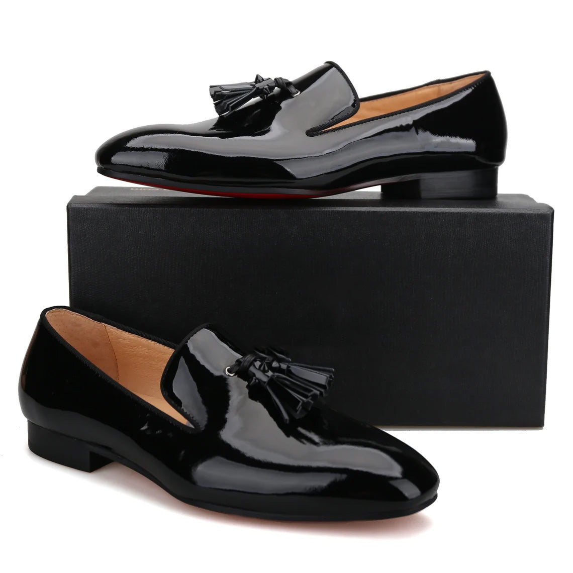 Men Black Leather Spiked Tassel Slippers Loafers Flats Prom Wedding