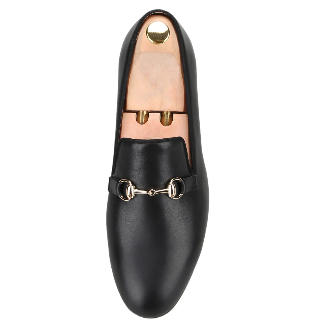 JB Black Leather Slippers Loafers with Gold Horsebit Prom Wedding