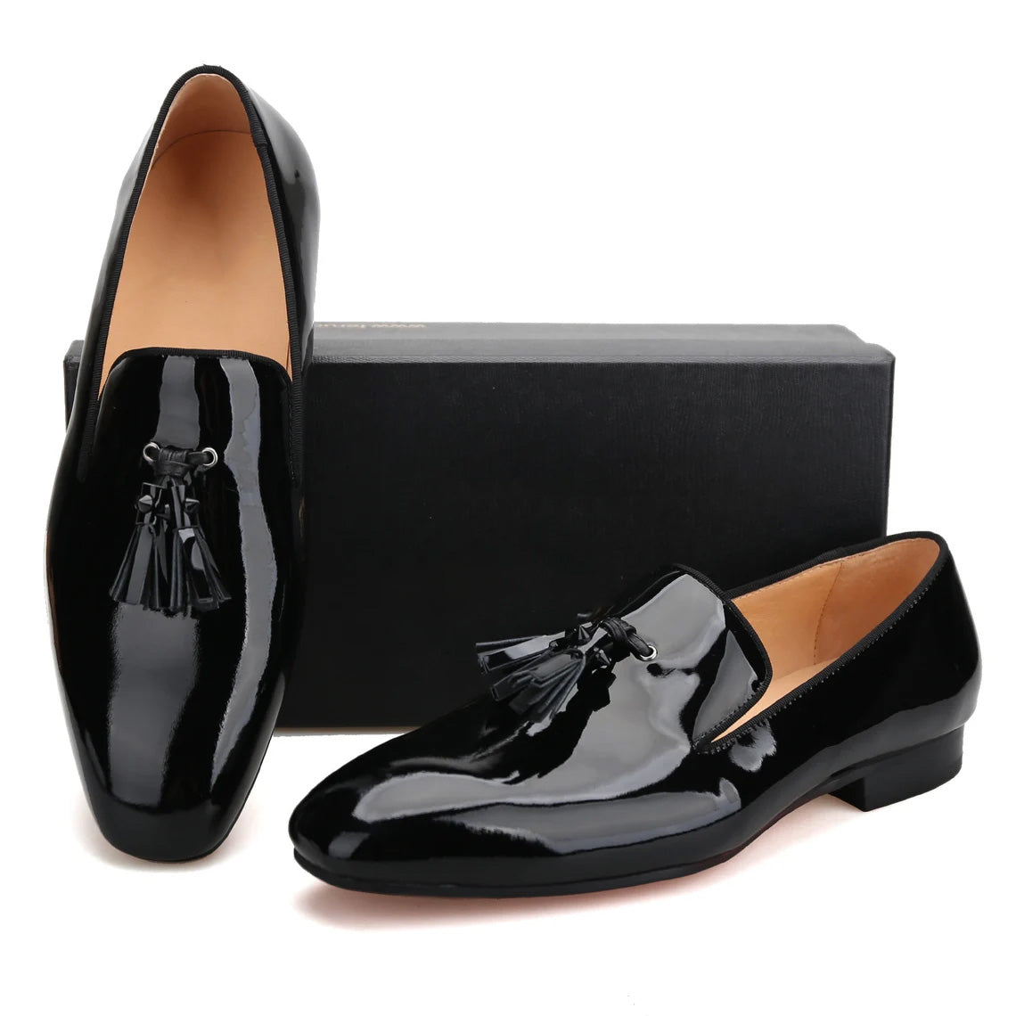 Men Black Leather Spiked Tassel Slippers Loafers Flats Prom Wedding