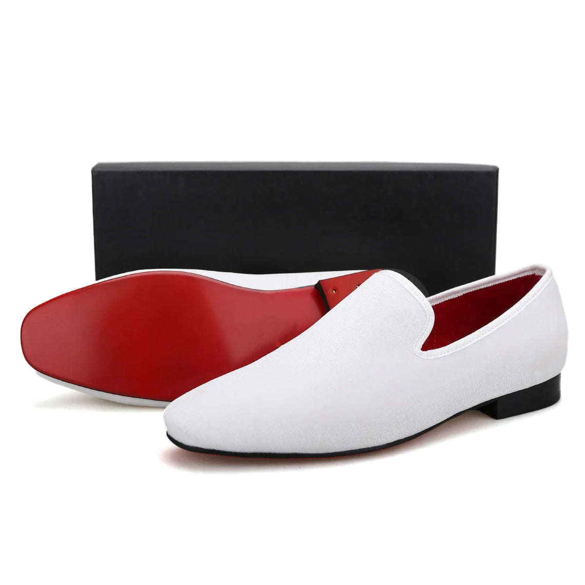 Men Plain White Velvet Square Toe Slippers Loafers Flats Prom Wedding