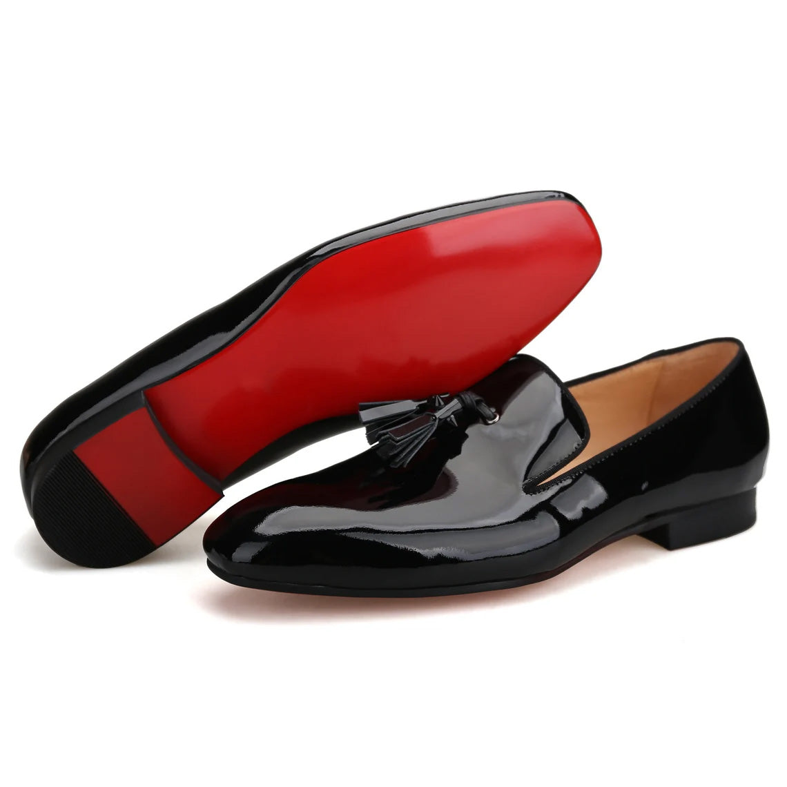 Men Black Leather Spiked Tassel Slippers Loafers Flats Prom Wedding