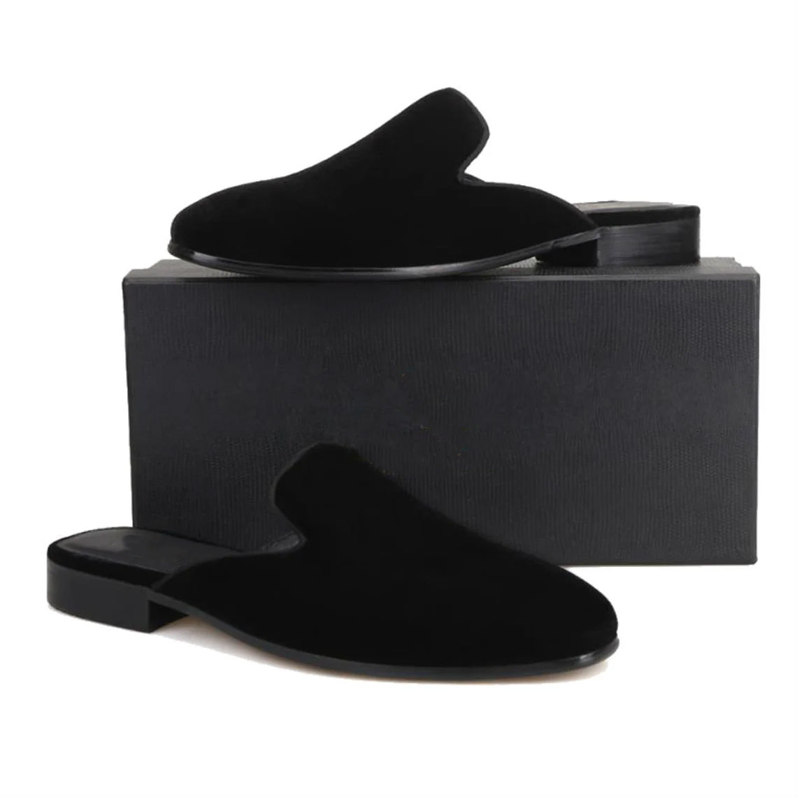 Black Plain Velvet Sandals Loafer Flats