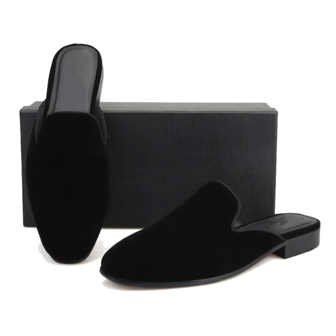 Black Plain Velvet Sandals Loafer Flats