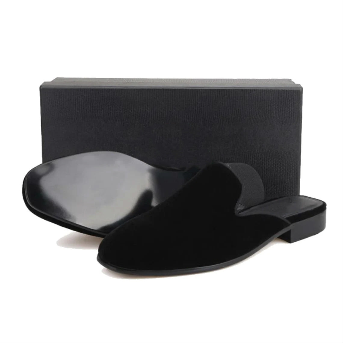 Black Plain Velvet Sandals Loafer Flats