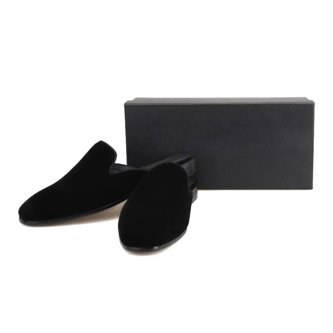 Black Plain Velvet Sandals Loafer Flats