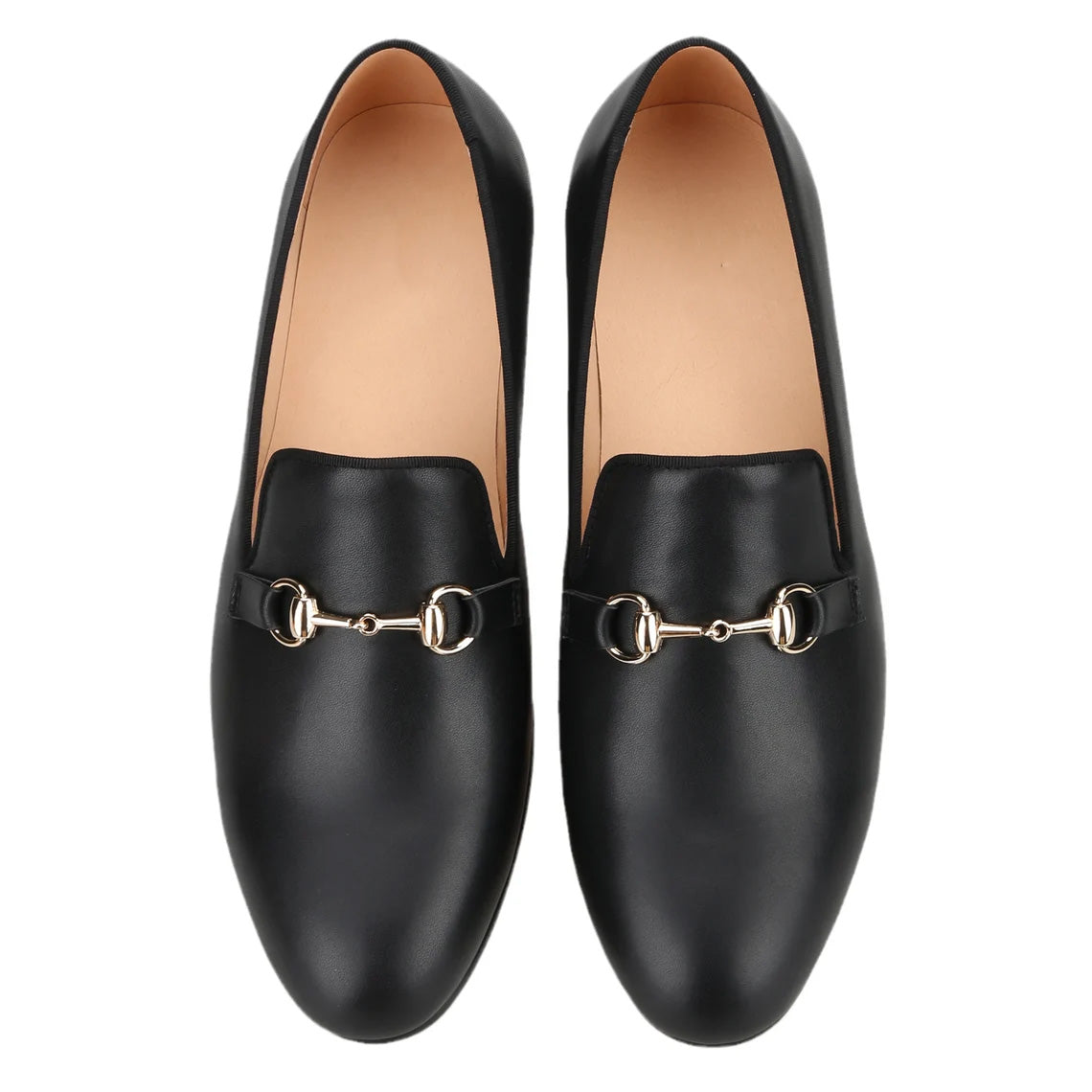 JB Black Leather Slippers Loafers with Gold Horsebit Prom Wedding