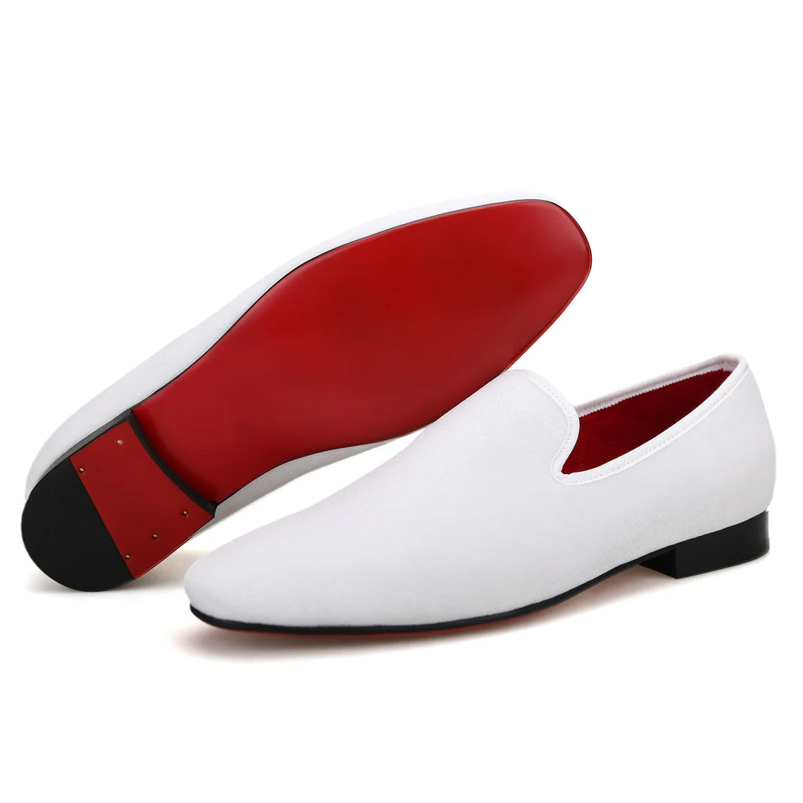 Men Plain White Velvet Square Toe Slippers Loafers Flats Prom Wedding