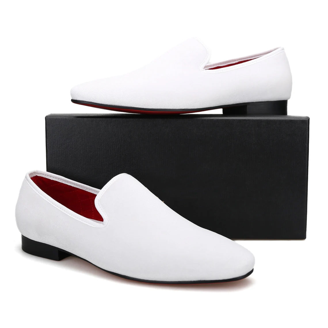 Men Plain White Velvet Square Toe Slippers Loafers Flats Prom Wedding