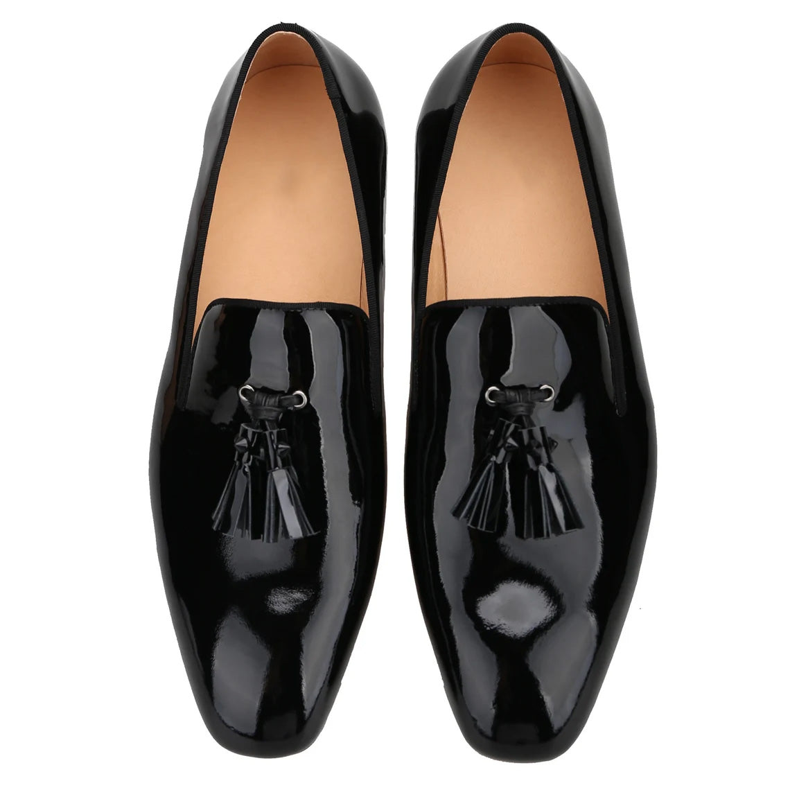 Men Black Leather Spiked Tassel Slippers Loafers Flats Prom Wedding