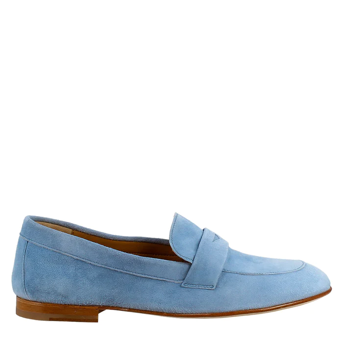 Women's Handmade Moccasin Blue Suede Loafer