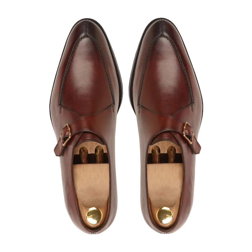 Men's Single Monk Strap Handmade Shoes Brown Leather Formal shoe