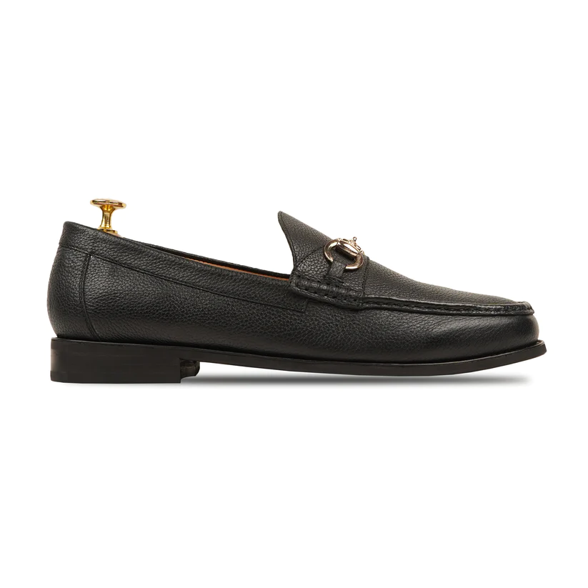 Men's Buckle Loafers Black Full Grain Leather Shoes