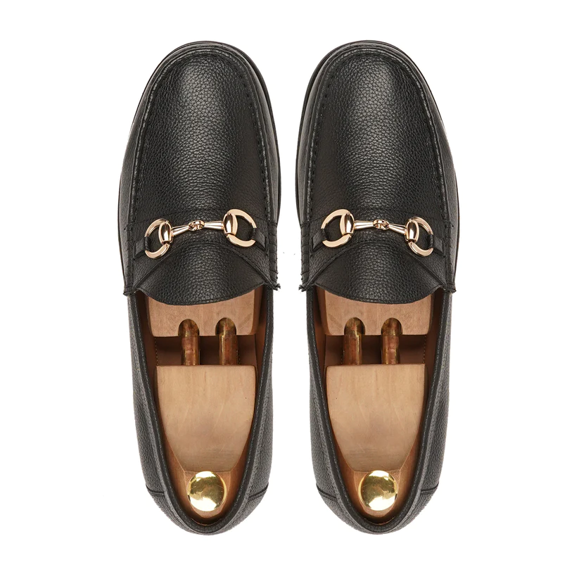 Men's Buckle Loafers Black Full Grain Leather Shoes