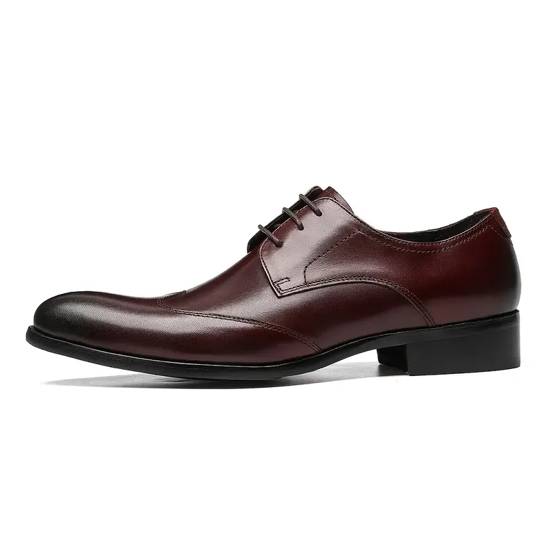 Men's Handmade Burgundy Wing-tip Leather Elegant Pointed Toe Derby Shoes