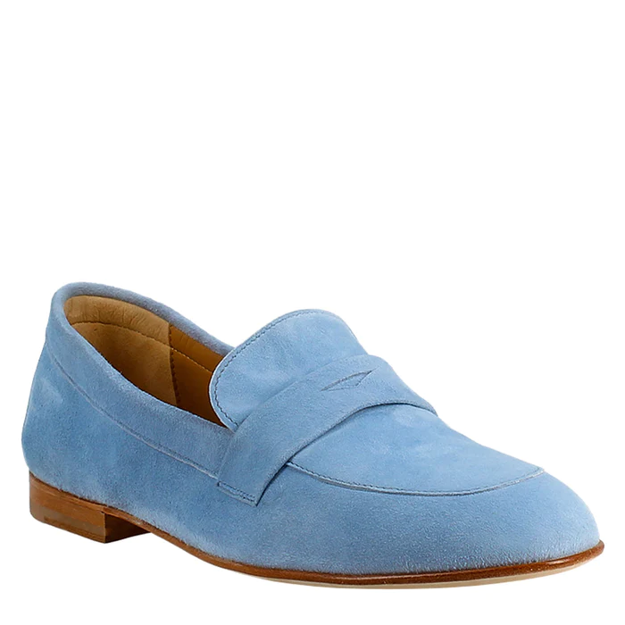 Women's Handmade Moccasin Blue Suede Loafer