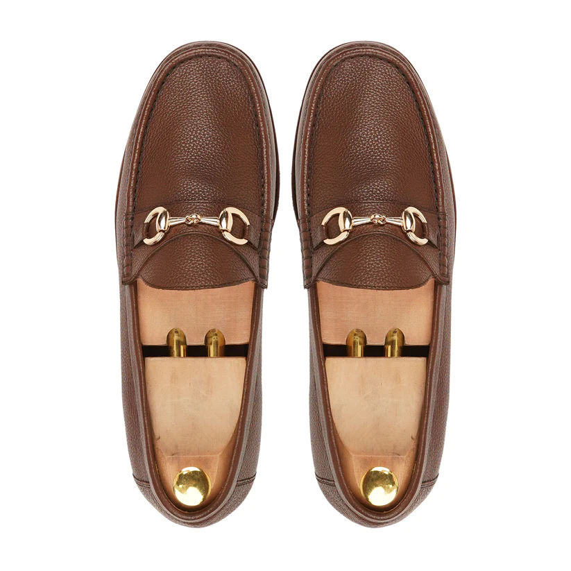 Men's Buckle Loafers Brown Full Grain Leather Shoes