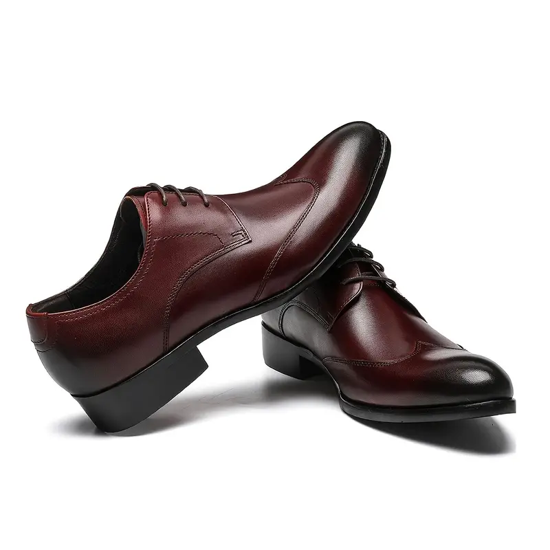 Men's Handmade Burgundy Wing-tip Leather Elegant Pointed Toe Derby Shoes