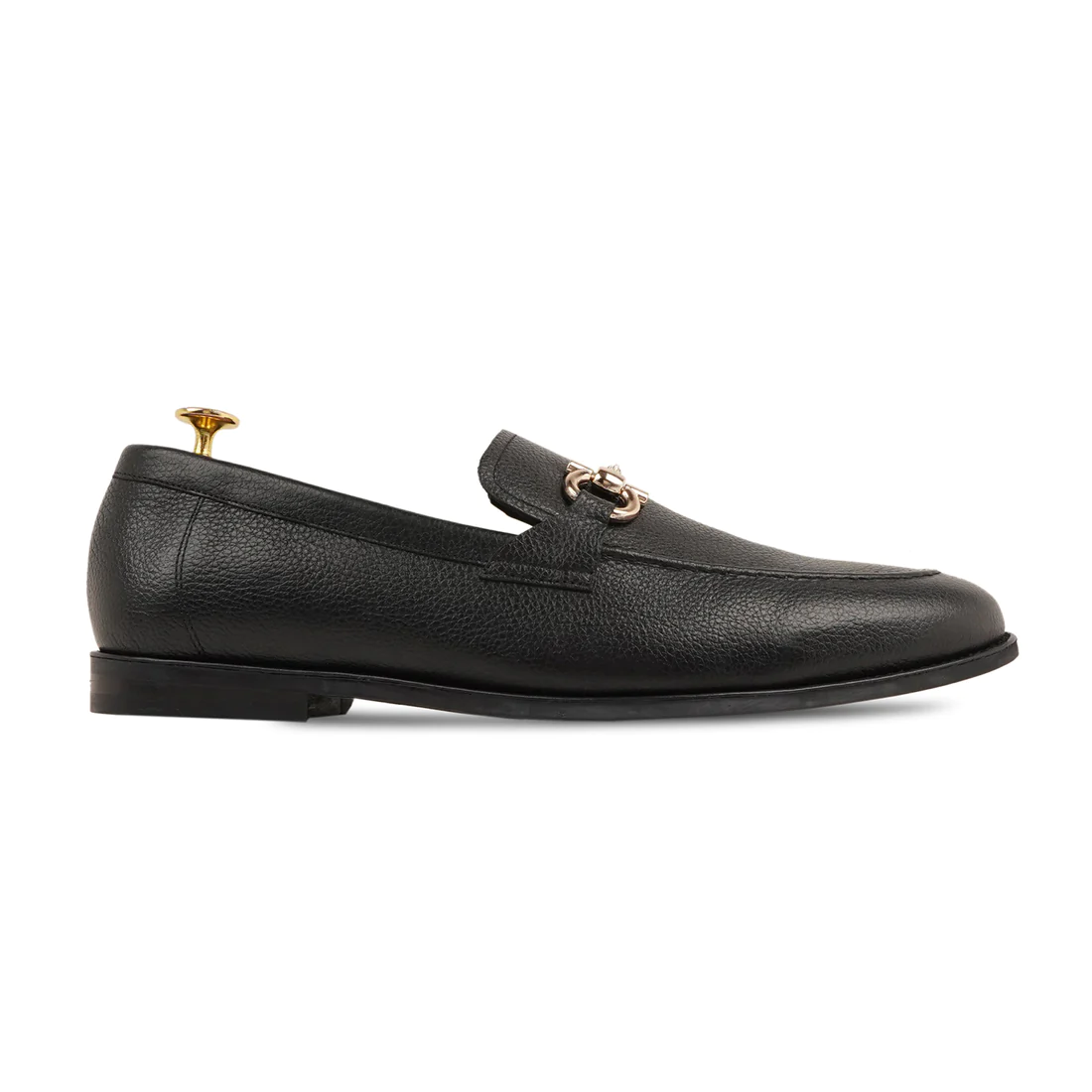 Men's Handmade Black Calf Leather Buckle Loafers