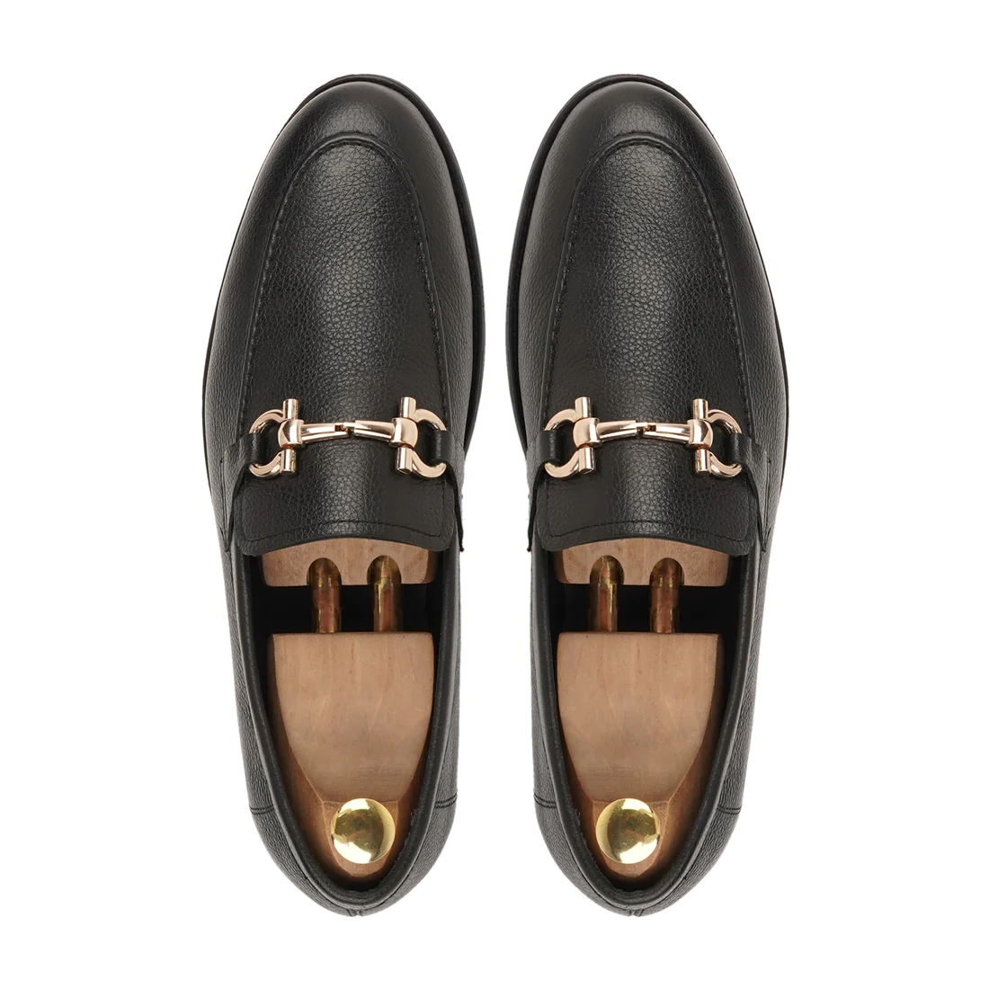 Men's Handmade Black Calf Leather Buckle Loafers