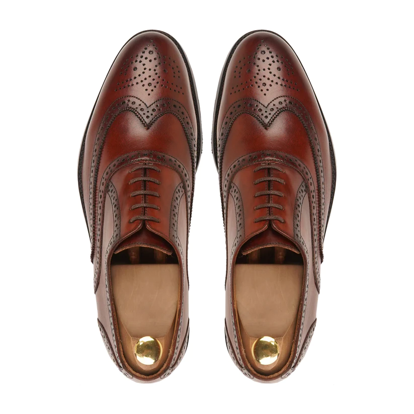 Men's Oxford Handmade Shoes Brown Wingtip Brogue Leather Formal Shoe