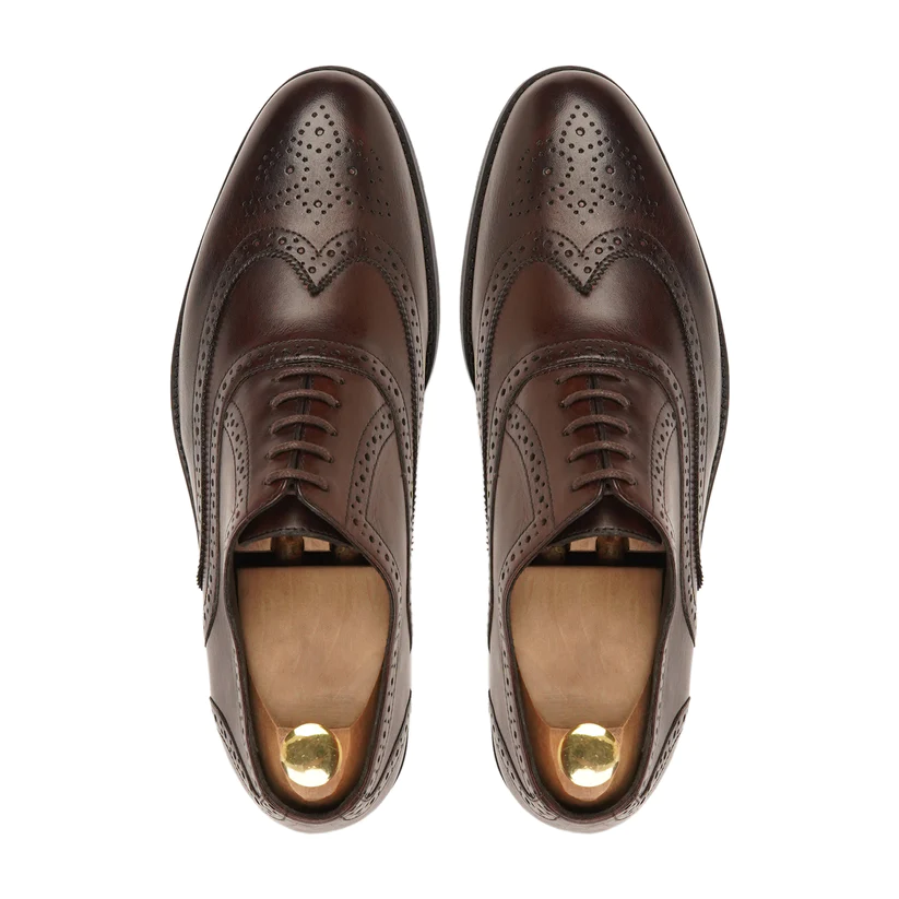 Men's Oxford Handmade Shoes Dark Brown Brogue Wingtip Leather Formal Shoe