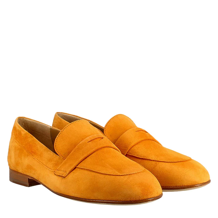 Women's Handmade Moccasin Orange Suede Loafer - Hand Made by JB