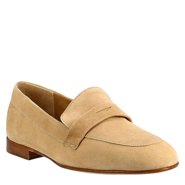 Women's Handmade Moccasin Beige Suede Loafer