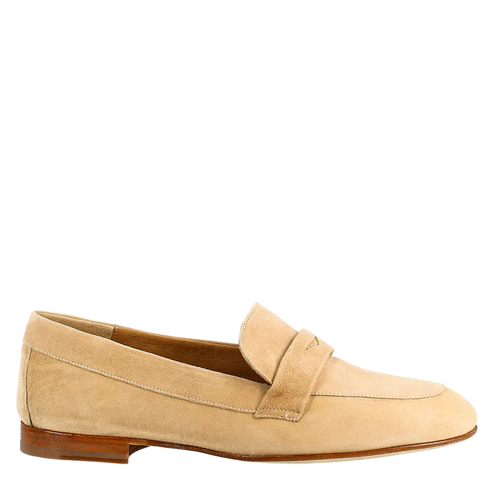 Women's Handmade Moccasin Beige Suede Loafer