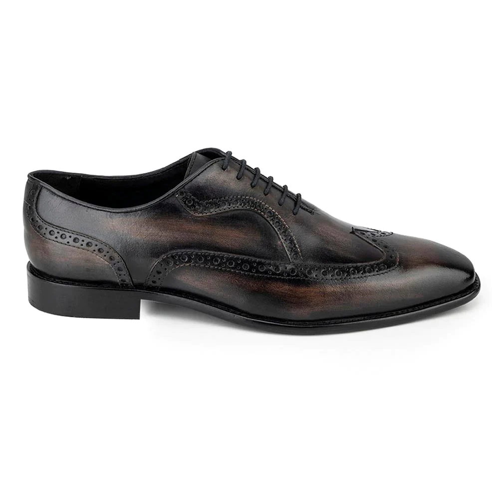 Men's Handmade Brown Wooden Patina Leather Elegant Oxford Shoes