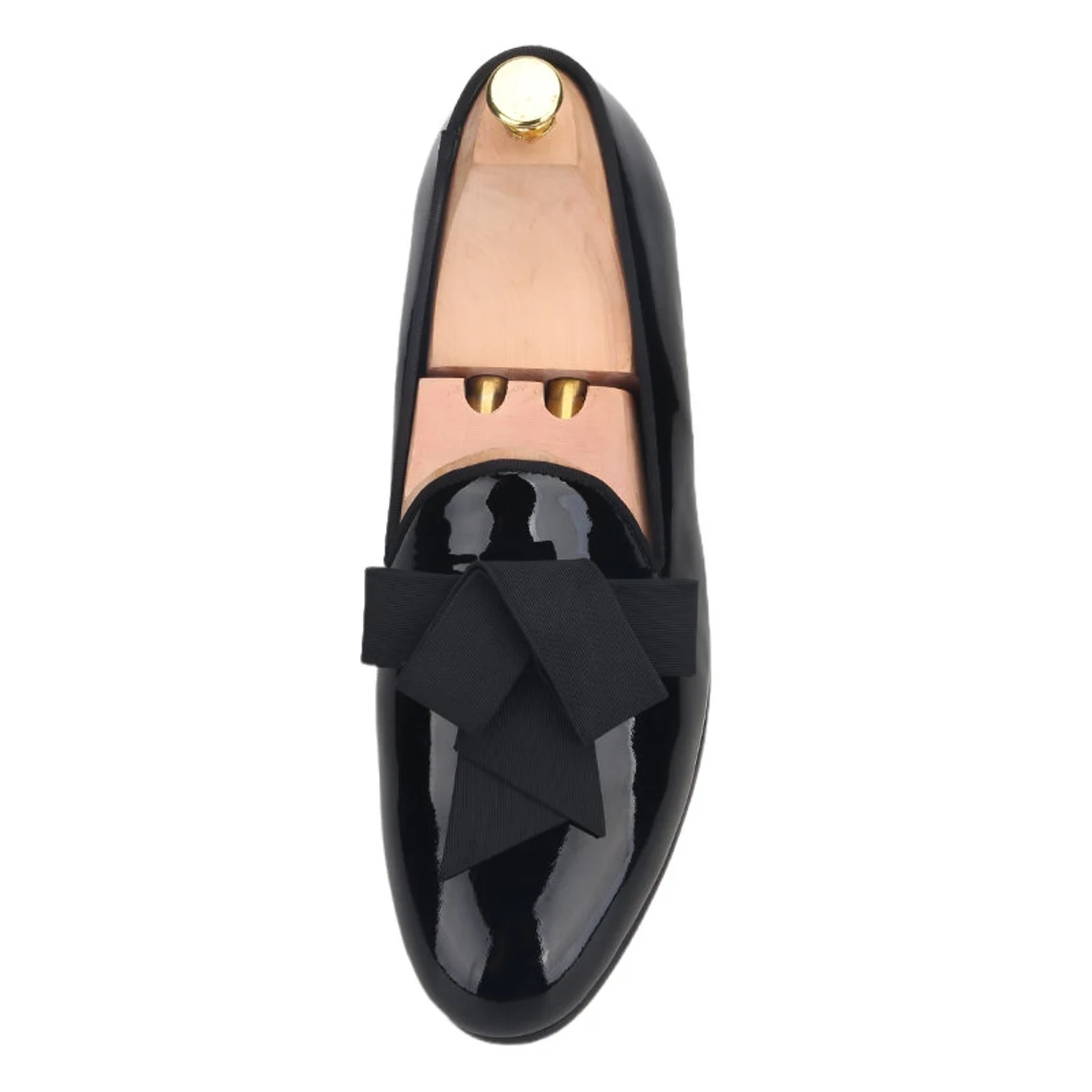 Black Patent Leather Slippers Loafers with Black Bow Prom Wedding