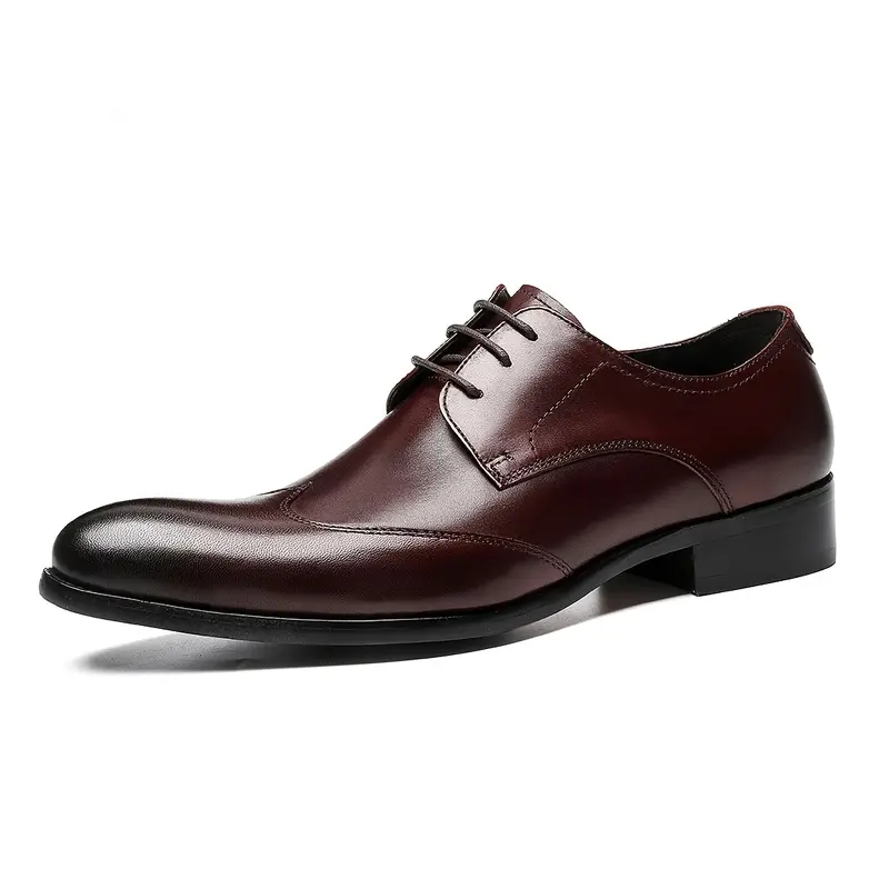 Men's Handmade Burgundy Wing-tip Leather Elegant Pointed Toe Derby Shoes